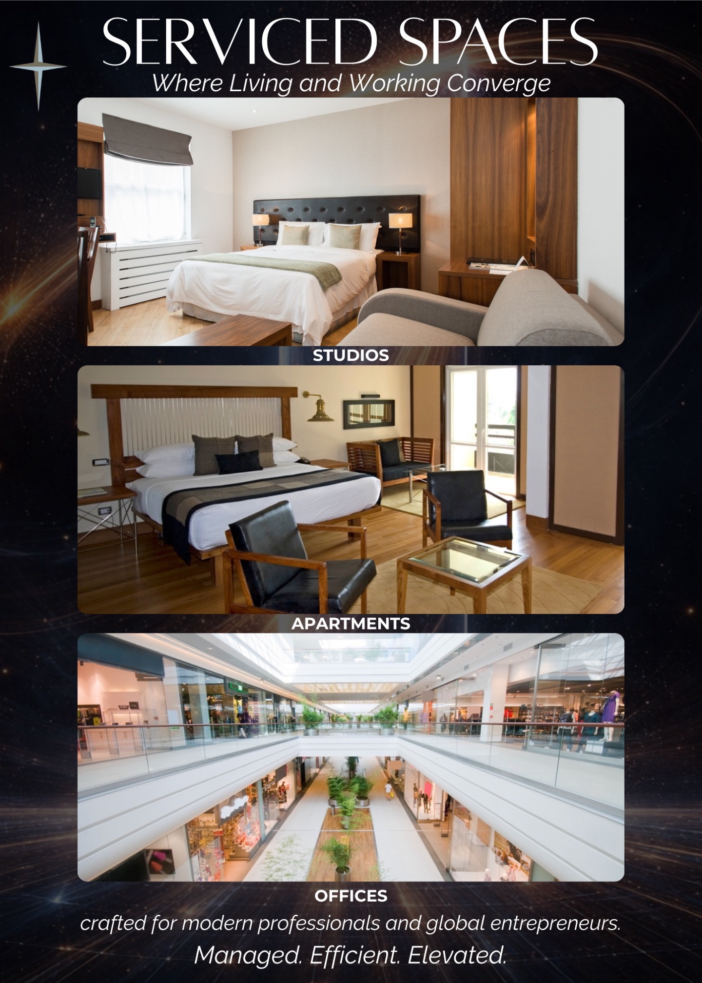 Serviced spaces — studios, apartments, offices